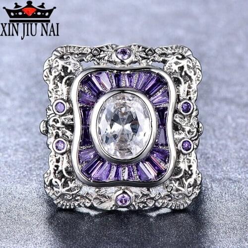 Retro Geometric Square Rings for Women Trendy Purple Zircon Women Ring Luxury Chic Engagement Wedding Bridal Party Jewelry Gifts