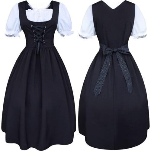 Women German Beer Maid Dress Medieval Black Gothic Lace Up Plus size S-5XL Full circle Wench Beer Maid Costume
