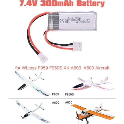 1-2pcs WLtoys RC Airplane Battery 7.4V 300mAh Battery for F959 Aircraft XK A800 Rechargeable Battery HOT SALE