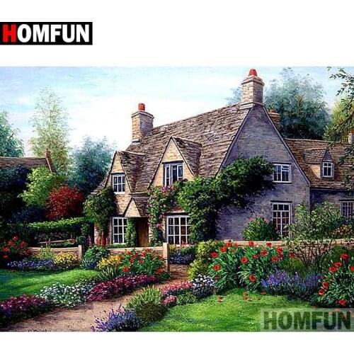 HOMFUN Full Square/Round Drill 5D DIY Diamond Painting "Scenic house" Embroidery Cross Stitch 5D Home Decor A00441