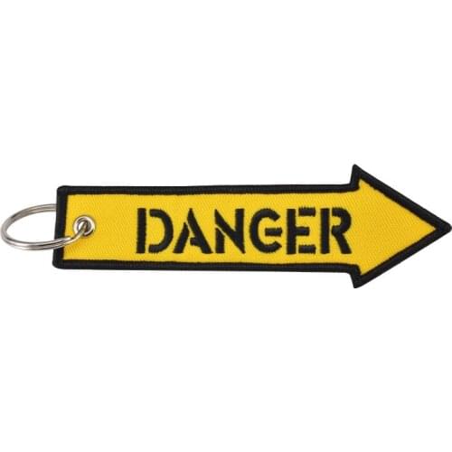 Novelty Mobile Phone Strap Double-sided Dangerous Machine Warning Tag Keychain for Motorcycles and Cars Phone Straps Holder