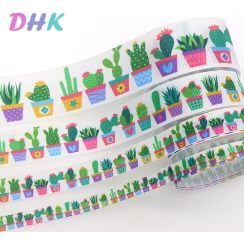 DHK 4 sizes options 5yards Cactus plant Printed Grosgrain Ribbon Accessory Hairbow Headwear Decoration DIY Wholesale E1849