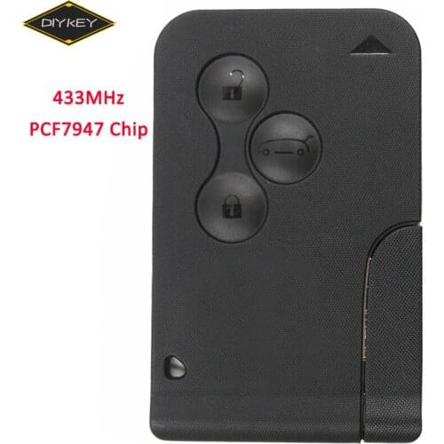 DIYKEY 3 Button Smart Card Car Key 433MHz PCF7947 Chip for Renault Megane 2 3 Scenic Clio Logan Smart Card Remote Key PCF7947