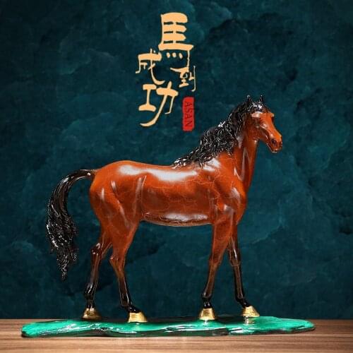 Asan Neo Chinese Style Pure Copper Brass Color Art Horse Statue Home Office Decor Gift Promotion Good Luck Blessing