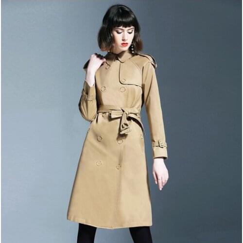 Khaki ladies trench coat for women long sleeves Snap coats womens casaco feminino overcoat woman clothes spring european autumn