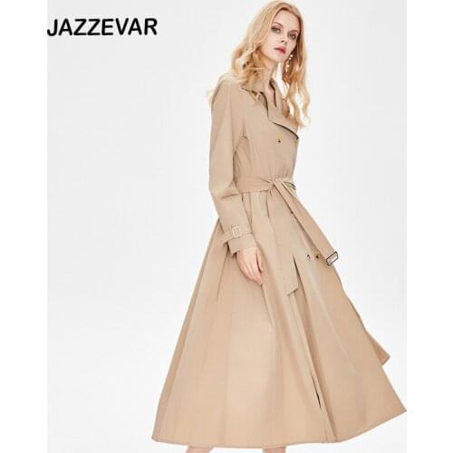 JAZZEVAR 2021 womens autumn new style Korean womens temperament windbreaker over-the-knee A-shaped windbreaker jacket