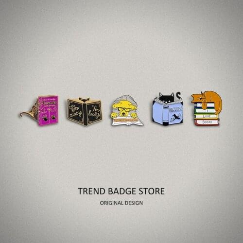 Student cute cartoon book brooch I LOVE BOOKS kitten reading badge dog reading brooch
