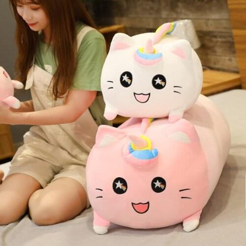 35/65cm Cute Unicorn Cat Plush Toy Kawaii Unicorn Hand Warmer Pillow Stuffed Animal Doll Soft Sofa Cushion for Kids Girls Gift