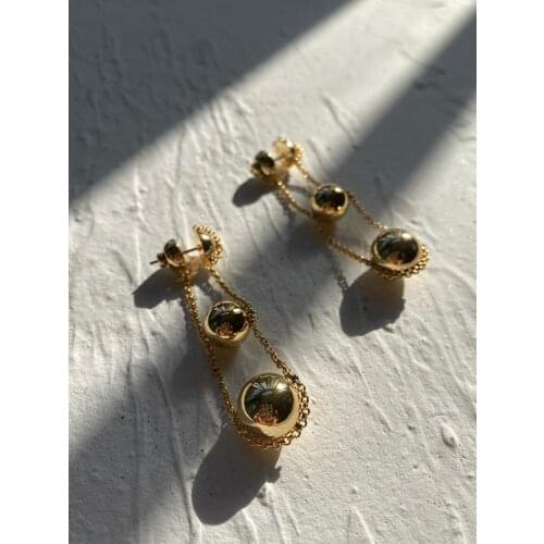 RISPADA EH33785 fashion triple ball 2 colors trendy chain drop earrings