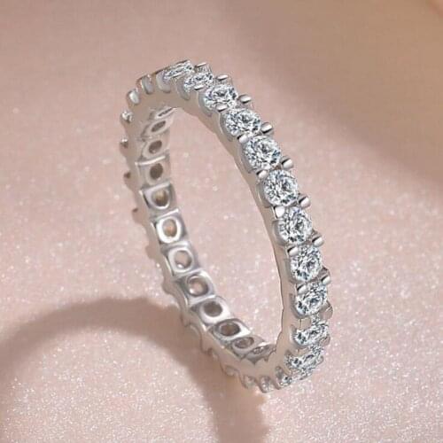 Brand New Luxury Jewelry Real 925 Sterling Silver Full White Clear AAAAA Cubic Zirconia Eternity Women Wedding Bridal Ring Gift