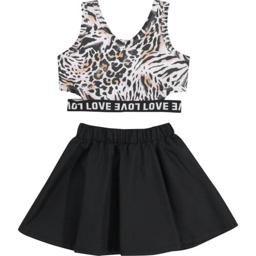 2-7Y Girls Casual Two-Piece Clothes Set U-Shaped Collar Hollow Out Vest And Black Solid Color Pleated Skirt Daily Wear Fashion