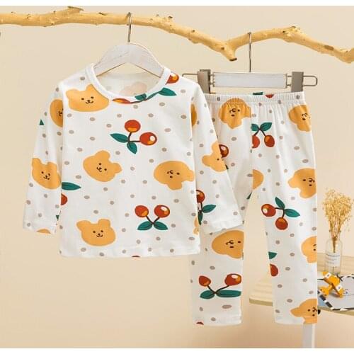 TUONXYE Boys Girls Pajamas Set Children Fruits Cherry Cotton Kids Long Sleeves Pijama Baby Sleepwear Clothing Nightwear