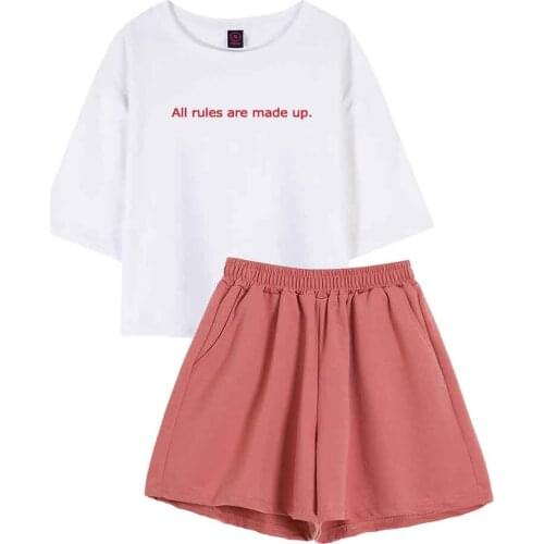 Pajama Set Women Letter Printing Cotton Pajamas for Women Loungewear Sweatpants Ladies Cotton Shorts Set T Shirt Two Piece Suit