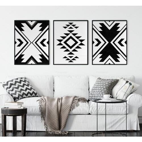 Tribal Wall Art Aztec Canvas Prints Black and White Modern Abstract Poster Ethnic Painting Wall Pictures Living Room Home Decor