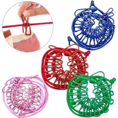 Portable Windproof Clothesline Hanger Drying Rack Clothes Hanging Rope Line Travel Clothespins With 12 Clips