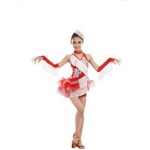 Sexy Child Latin Dance Dress for Stage Competition Tassels Girl Modern Ballroom Dance Dress Professional Tango Waltz Dancewear