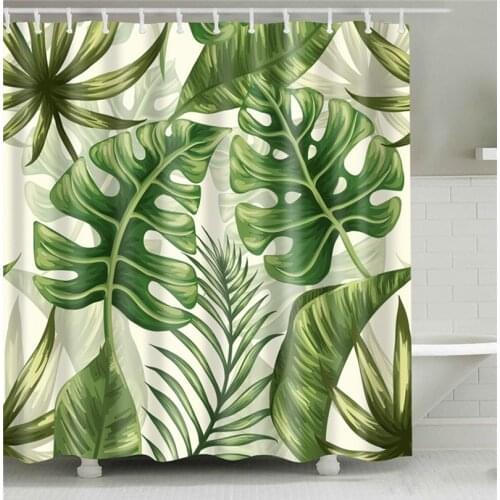 Nordic Bathtub Sheer Curtains Polyester Waterproof Bath Curtain with Hooks Print Banana Leaf Bathroom Decoration Shower Curtain