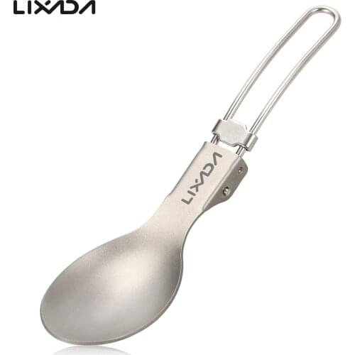 Lixada Folding Titanium Spoon Lightweight Outdoor Dinner Spoon Ta8122 Titanium Spoon Flatware for Travel Camping Tableware