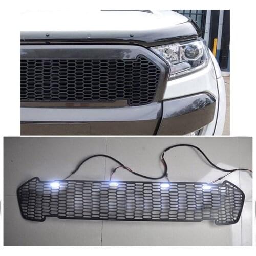 OWN DESIGN MODIFIED FRONT RACING GRILLE GRILL 4 WHITE LED BUMPER MASK COVER TRIMS FIT FOR RANGER 2015-2018 T7 XTL CAR GRILLS
