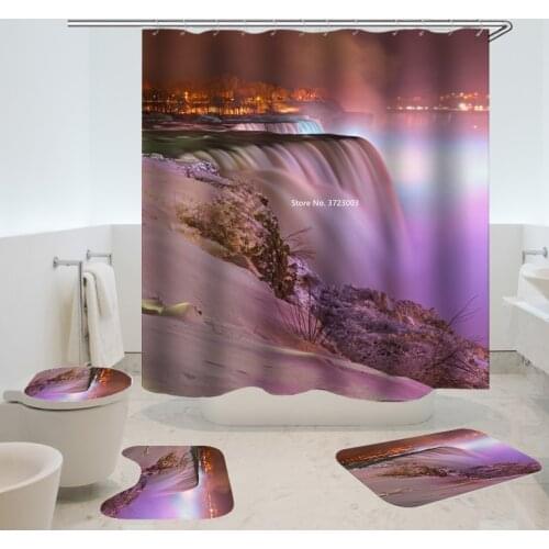 Modern Sun-beach Scenery Print Shower Curtain Bathroom Decoration Waterproof Shower Curtain Bath Mat Toilet Seat 4-piece Set
