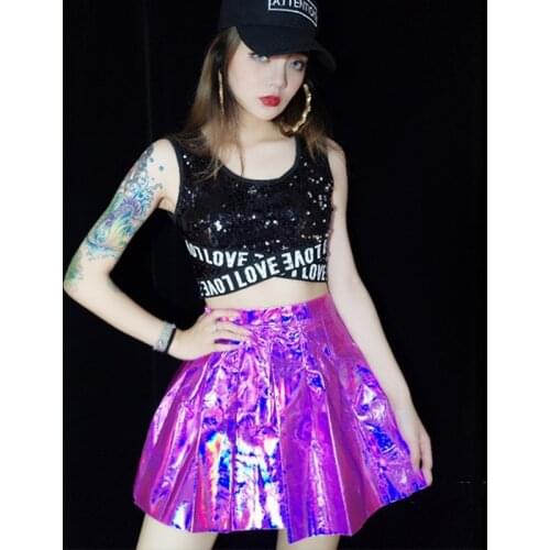 Jazz Dance Costumes Sexy Black Sequined Vest Cheerleading Clothing Women Hip Hop Dance Wear Rave Outfit Nightclub Singer DT1205