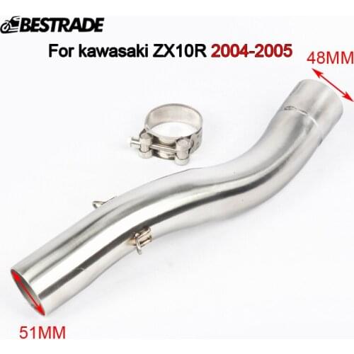 Motorcycle Exhaust Pipe Middle Link Connector Tube for Kawasaki Ninja ZX10R 2004 2005 Slip On 51mm Mufflers Stainless Steel