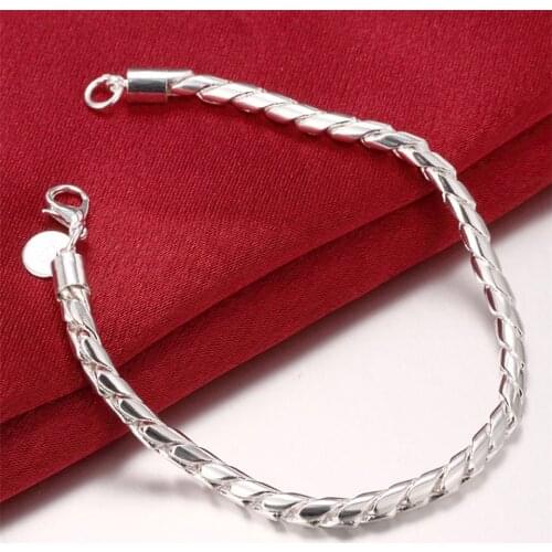 High Quality 925 Silver Fashion Jewelry 8 inches 4mm Solid Snake Chain Bracelet For Woman Men Charm Wedding Engagement