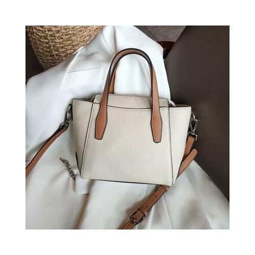 Lady OL genuine leather elegant commuting top-handle handbag for female real cowhide white black brown shoulder bag