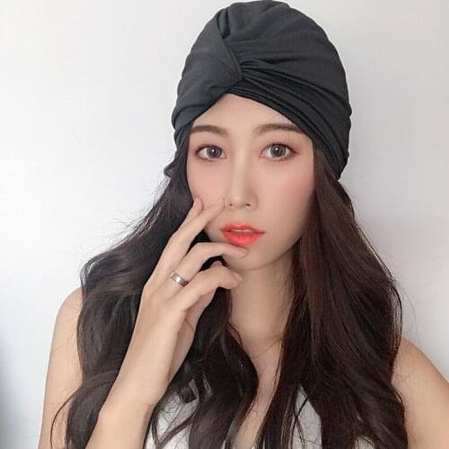 2021 Summer Swim Caps for Women Elegant Pleated Long Hair Swimming Cap Ear Protection Swimming Accessories