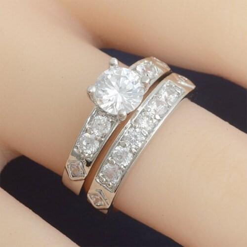 New 2 Pcs Bridal Set Elegant Rings for Women Sliver Color Wedding Engagement Fashion Jewelry with Zircon Female Ring