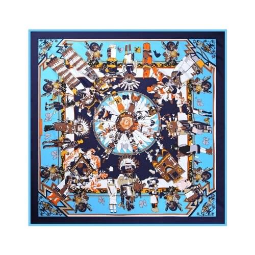 100*100cm New Retro All-match Myth Printing Large Square Scarf Twill Weave Silk Square Scarf Women