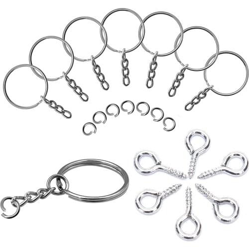 150pcs Key Ring With Chain Split Jump Rings With Screw Eye Pins For DIY Key Chain Split Rings Connectors Jewelry Making Supplies