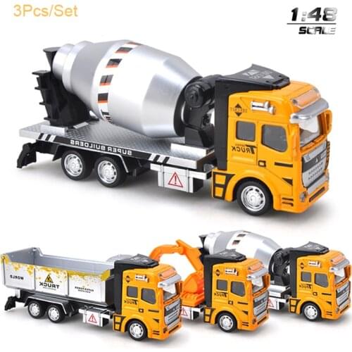 19CM 3Pcs/Set Alloy Engineering Trucks Car Models Toy for Boys Diecasts Toys Vehicles 1:48 Pull Back Excavator Mixer Truck Y047