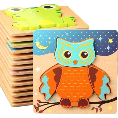 3D Wooden Puzzles Educational Cartoon Animals Early Learning Cognition Intelligence Puzzle Game For Children Toys High Quality