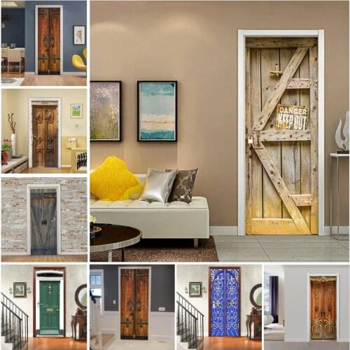 3D Door Sticker DIY PVC Door Wrap Wall Sticker Mural Wallpaper Self Adhesive Waterproof Door Decal Home Decor Poster Decals