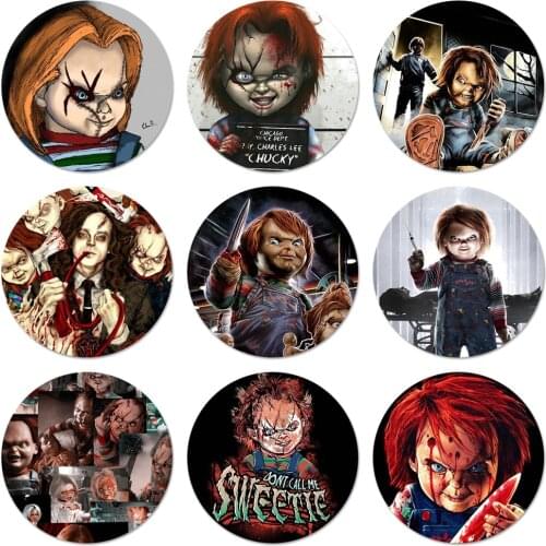 58mm Charles Lee Ray Chucky Doll Icons Pins Badge Decoration Brooches Metal Badges For Backpack Decoration