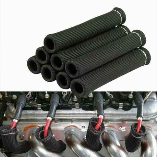 8PCS BLACK 2500° SPARK PLUG WIRE BOOTS HEAT SHIELD PROTECTOR SLEEVE FOR SBC BBC