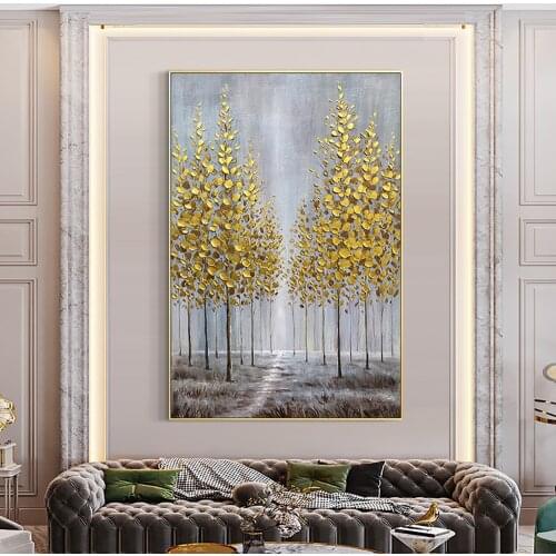 Abstract Decorative Wall Art Picture Autumn Forest Handmade Canvas Painting Gold Tree Painting Thick Oil Canvas Art Home Decor