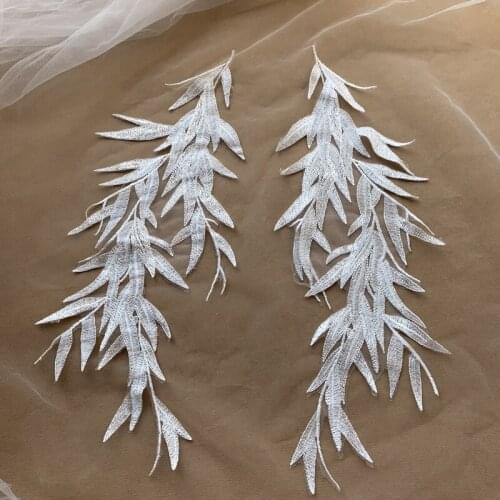 Bamboo Embroidered Flower Patch DIY Wedding Dress Ivory White Flower Applique 41*17cm