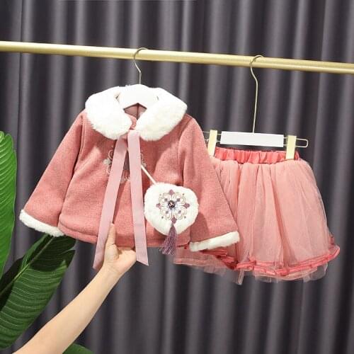 Free shipping 2021 2pcs Fashion Girls Clothing Set Winter Baby Girls Clothes sets girl Coat+Skirt girls suit