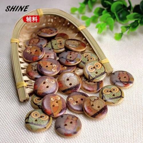 SHINE Wood Sewing Buttons Scrapbooking Round Mixed 2 Holes Owl Pattern 25mm 30 PCs Costura Botones Decorate bottoni botoes