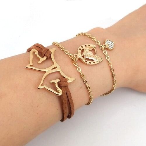 Hzew Couple horse Bracelets head Horseshoe crystal heart bracelet horse gift
