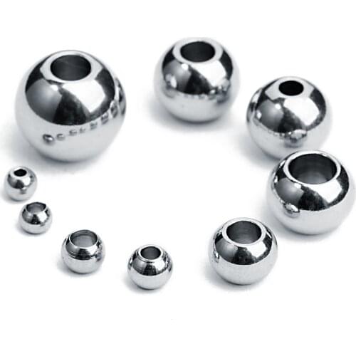 50pcs Stainless Steel Big Hole Beads Bracelet DIY Accessories 3/4/6/8/10mm Loose Spacer Beads Charm For Jewelry Making