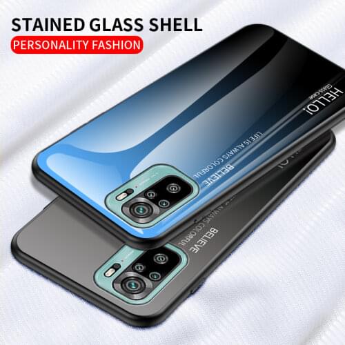 For Redmi Note 10 Case Tempered Glass Luxury Gradient Back Cover Soft Frame Phone Case For Xiaomi Redmi Note 10 Note10