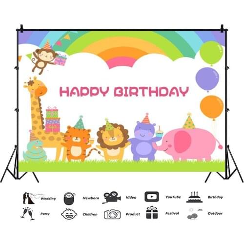 Children Birthday Party Backdrops Decorations Cartoon Animal Giraffe Colorful Photo Background Photography Props