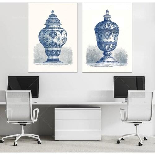 2 pieces of indigo blue and white porcelain set, vintage vase decoration, Chinese style vase, 1700s art, living room wall art, b