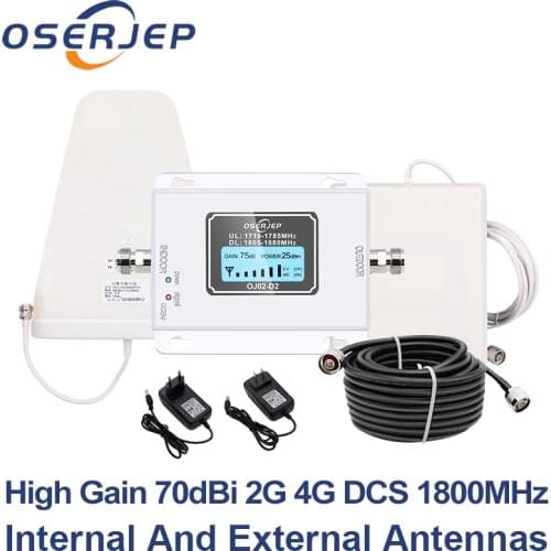 GSM LTE 1800 LCD 70dB 2g 4g Cell Phone Signal Repeater DCS 1800MHz + LPDA /Panel Antenna lte antenna outdoor