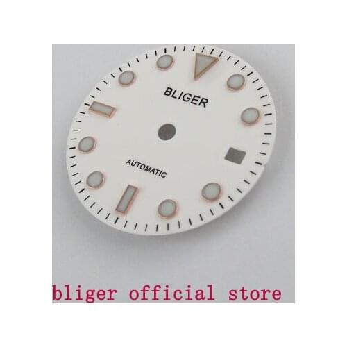 Classic BLIGER 28.5mm White Watch Dial Watch Face Fit For MINGZHU 2813 MIYOTA 8215 Movement Automatic Mens Watch