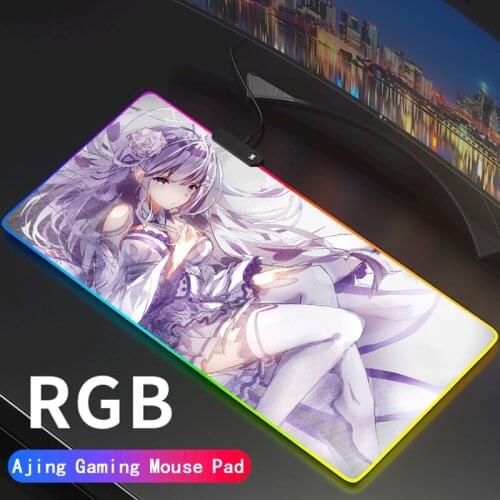 Re:Zero Anime Rem RGB Mouse Pad Xxl Cute Emilia Gaming Accessories Play Mat Backlight Slipmat Rgb Mousepad Led Gamer