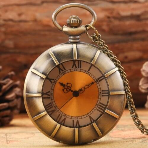 Retro Steampunk Quartz Pocket Watch Transparent Glass Roman Numerals Display Dial Necklace Men Women Watch Pendant Gifts